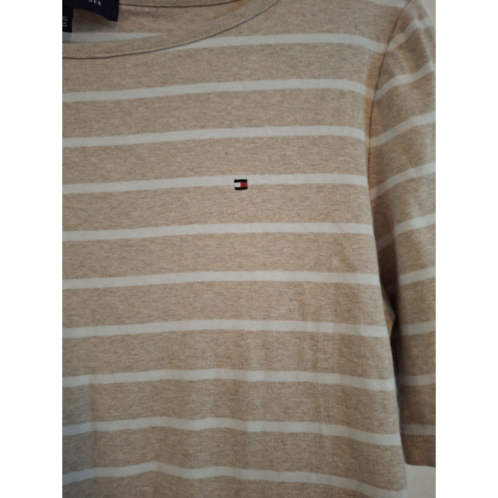 Womens Tommy Hilfiger Tan & White Striped Shirt Sleeve Top. Size XL - Picture 3 of 4